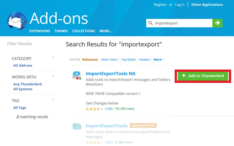 install importExportTools NG plug-in