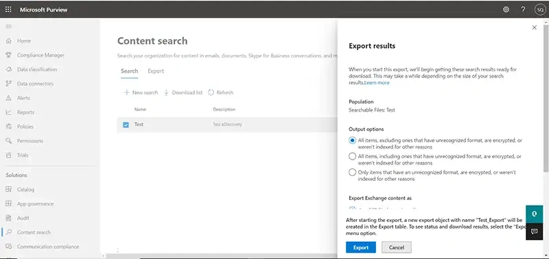 click on export