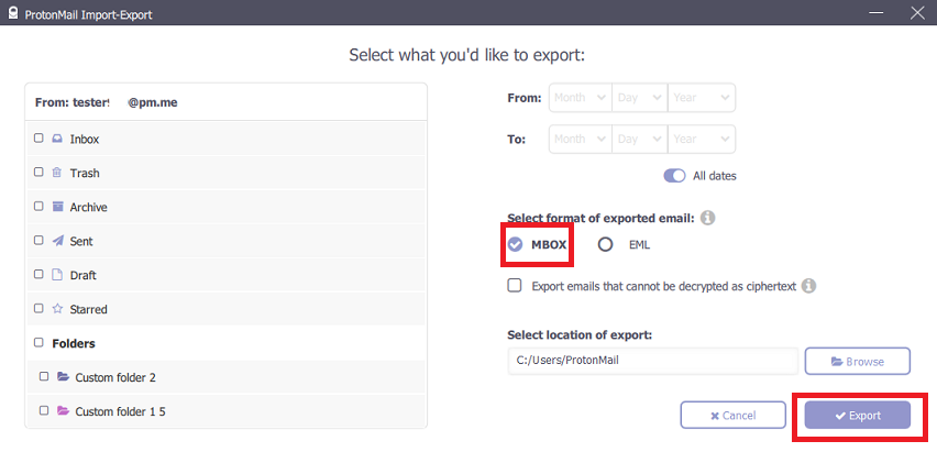 click the Import/Export option in ProtonMail 