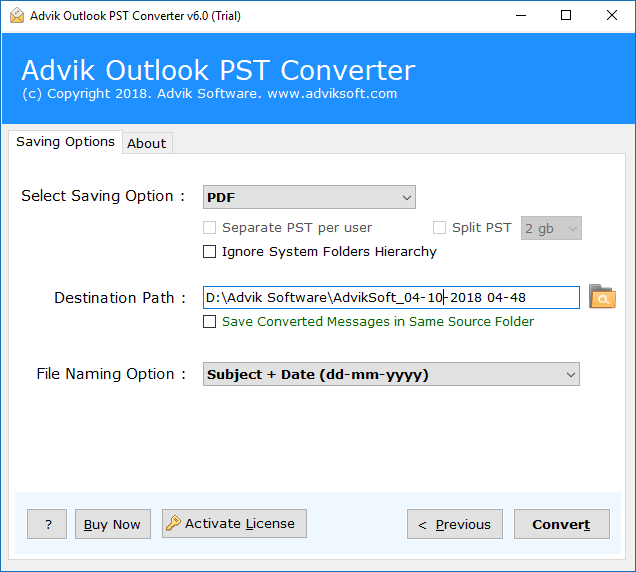 Choose PDF to save Outlook email