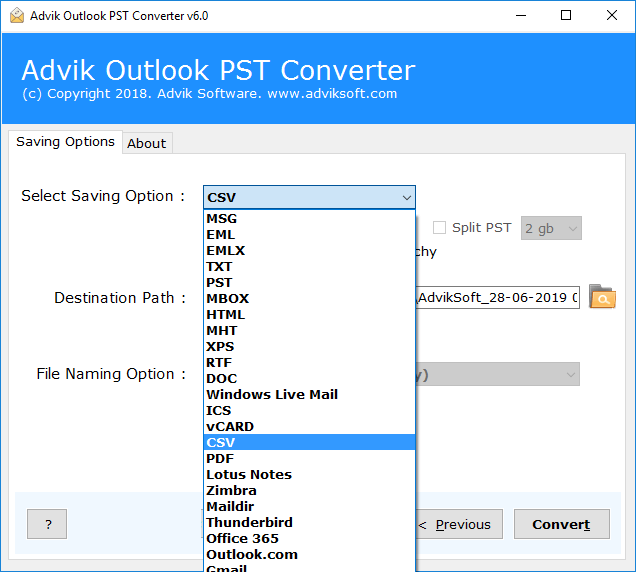 Select CSV as a saving option