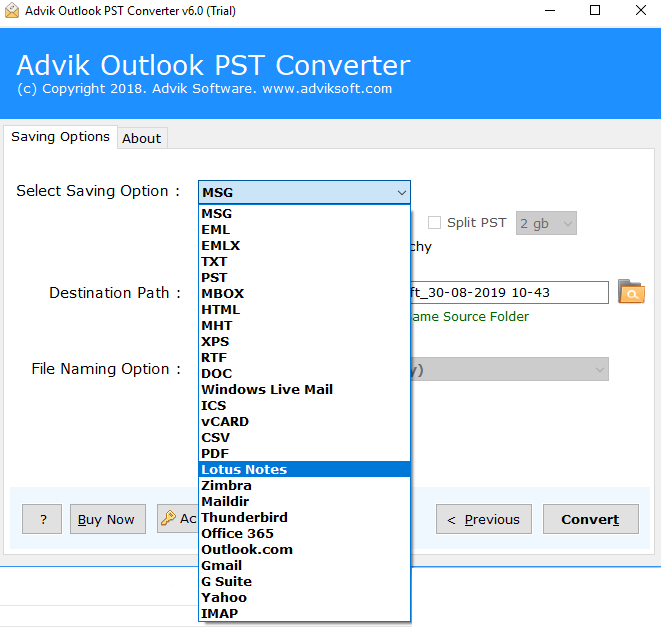 best pst to nsf converter