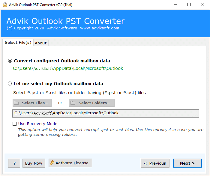 choose convert configured outlook mailbox data