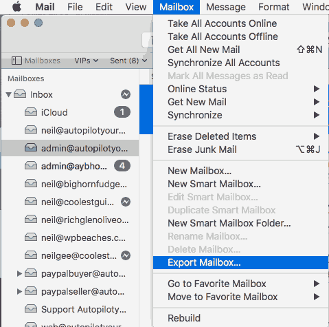 export mbox from apple mail