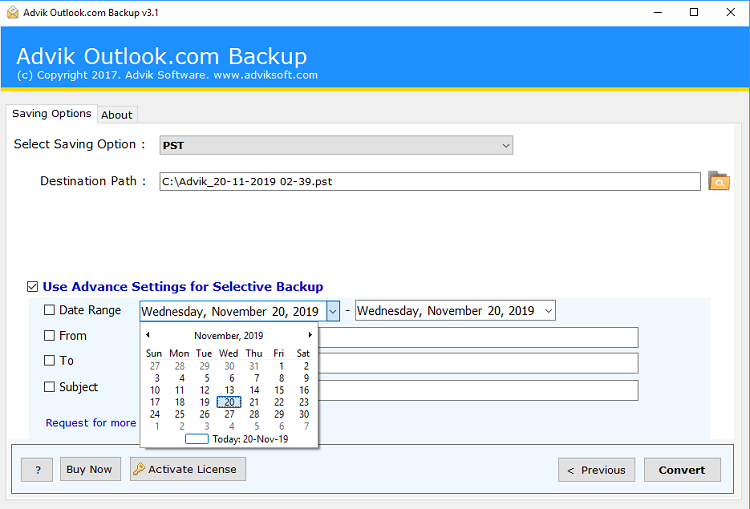 click convert button to export outlook.com to pst