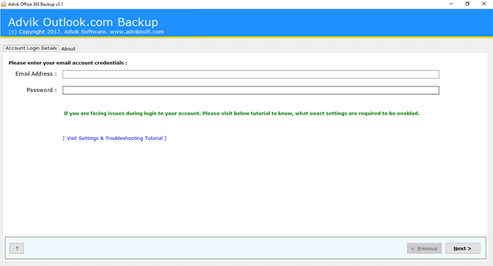 run the advik outlook.com backup tool