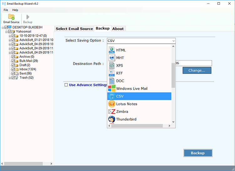 yahoo mail to csv