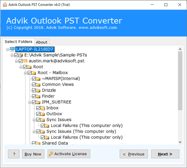 select email folder you want to import into exchange