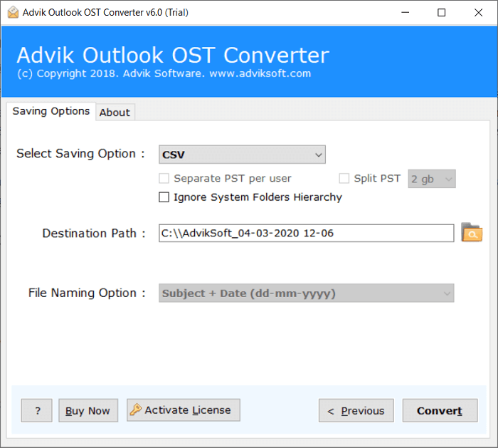 Browse the destination and click on the Convert