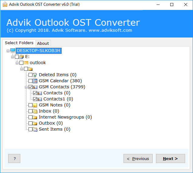 Select the Contact folder from OST file