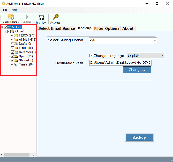 Choose the mailbox folder to extract email address