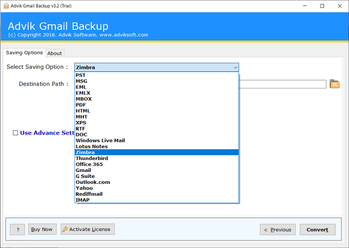 export gmail mailbox to zimbra