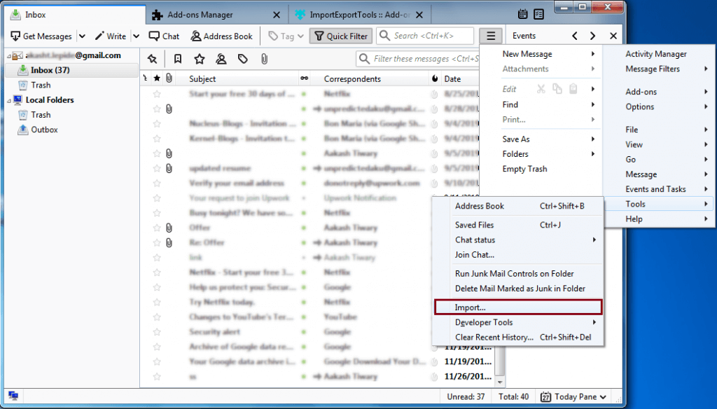 import pst file in thunderbird