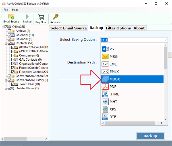 export Office 365 emails to MBOX file format