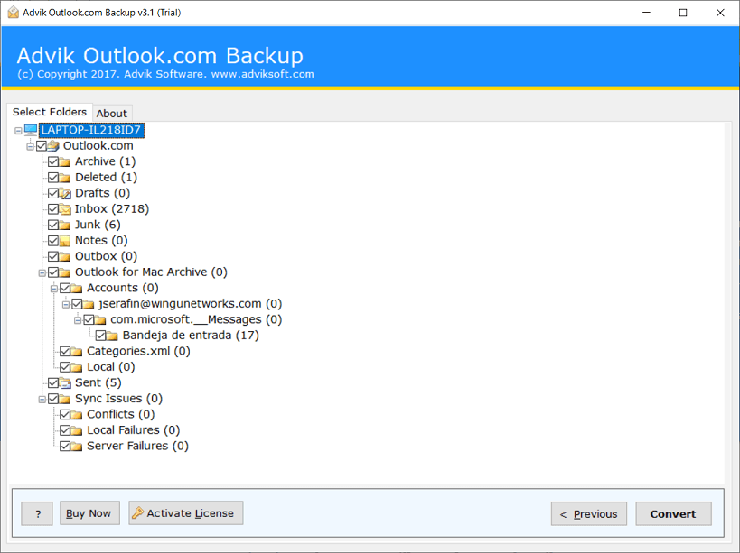 select outlook.com mailbox folders