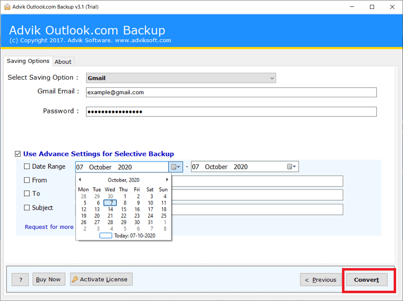 click convert button to migrate outlook.com to g suite