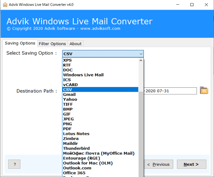 windows live mail to csv converter