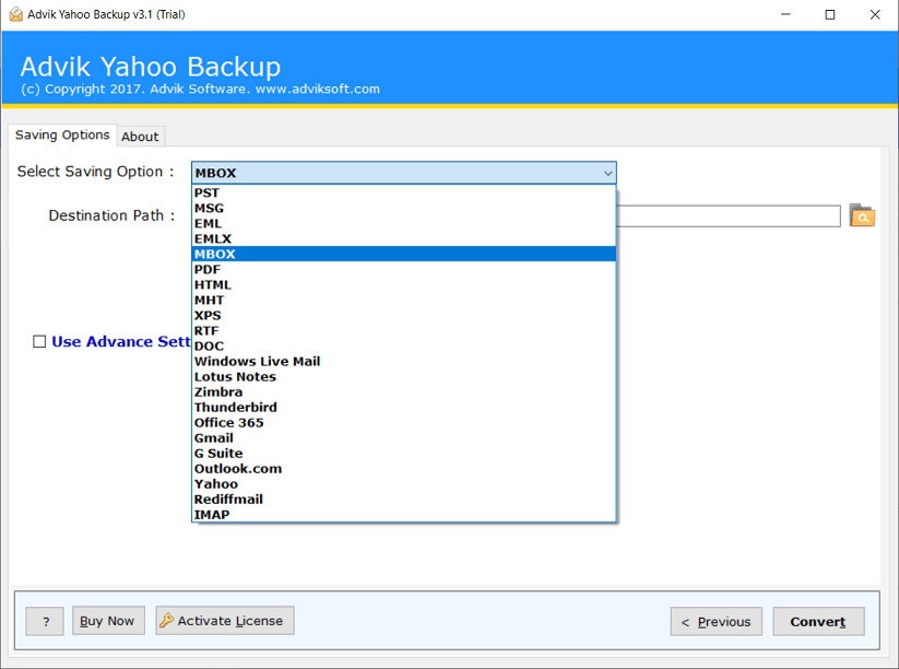yahoo to mbox export