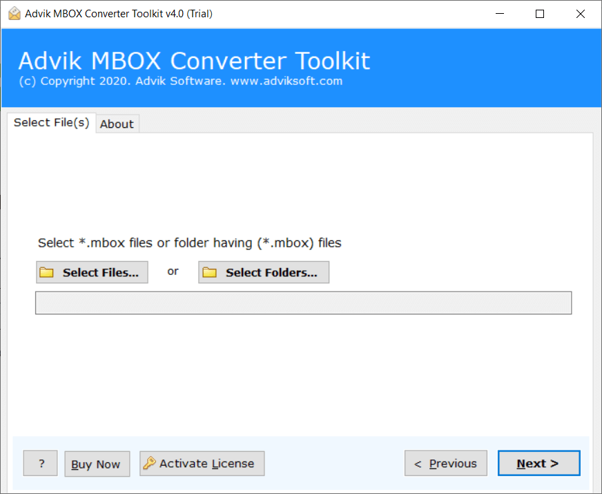 click Select Files to add mbox files