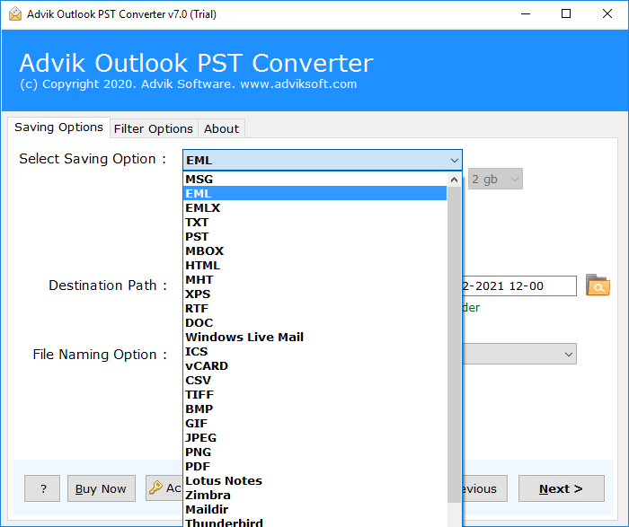 Select EML as a saving option