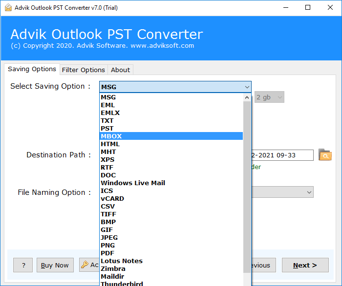 save outlook as mbox