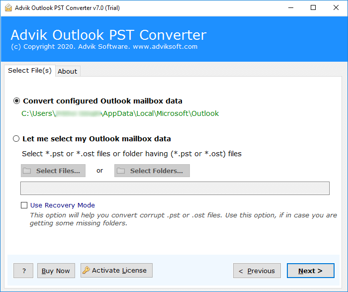 run the software and choose configured Outlook mailbox data