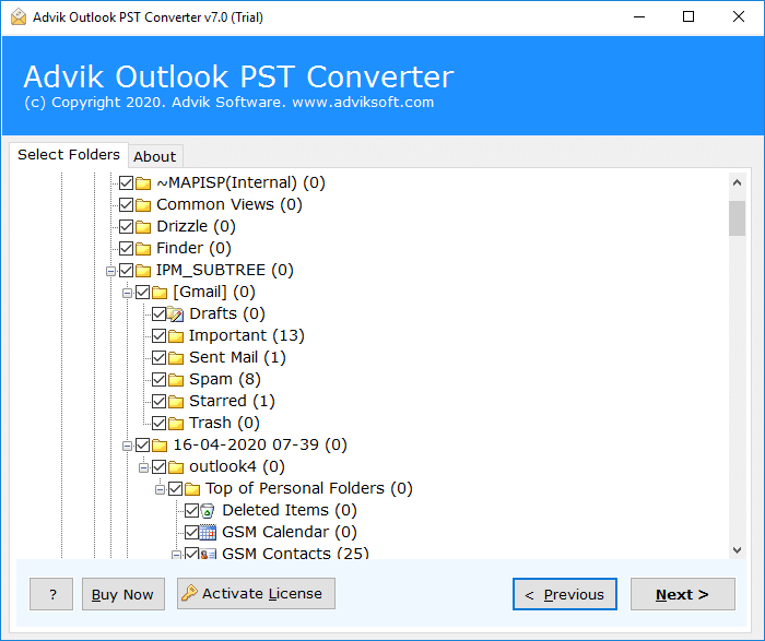 choose Outlook mailbox folder