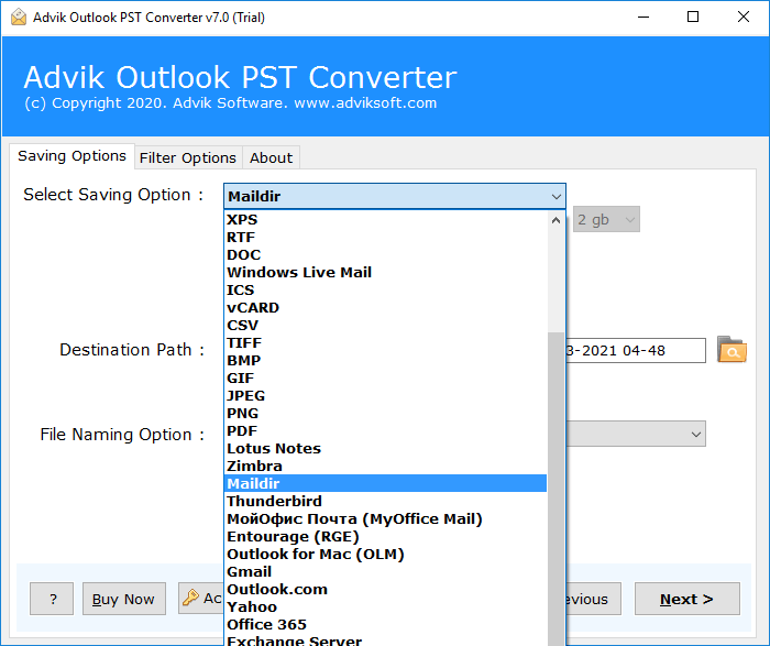 outlook pst file to maildir