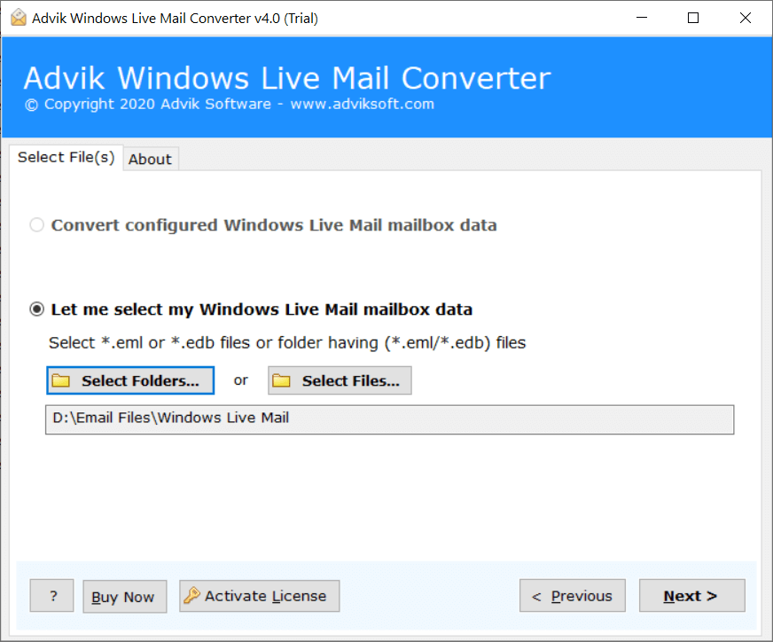 select the windows live mailbox data