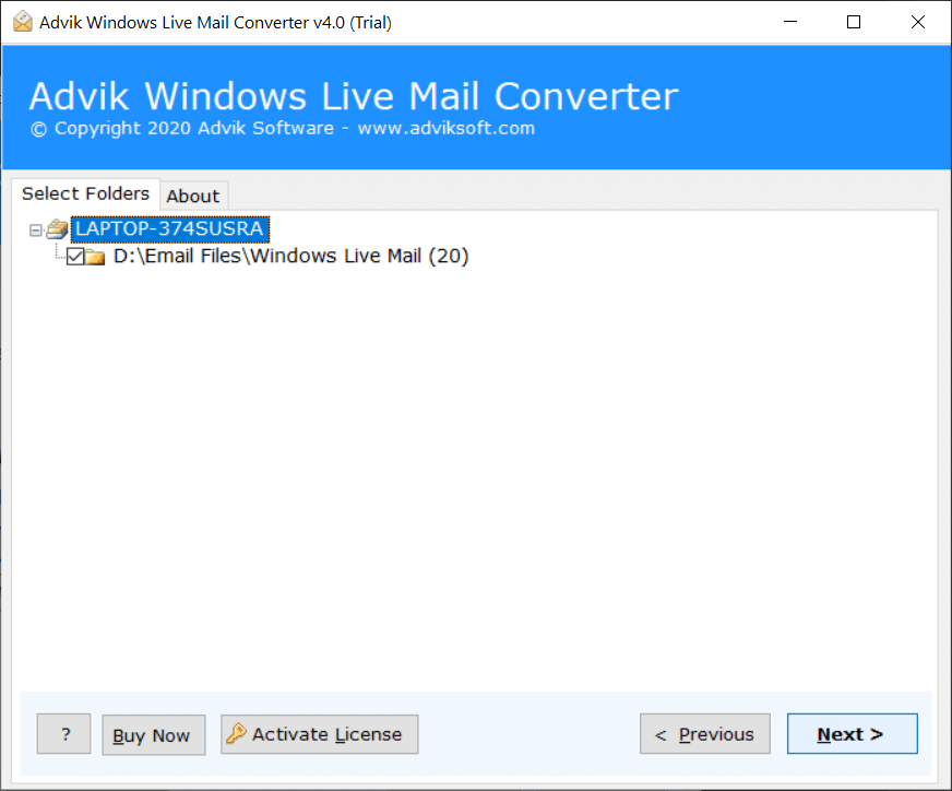 choose the required windows live mail folders