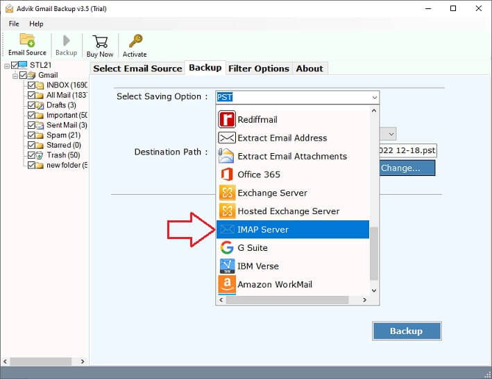 select imap as a saving option