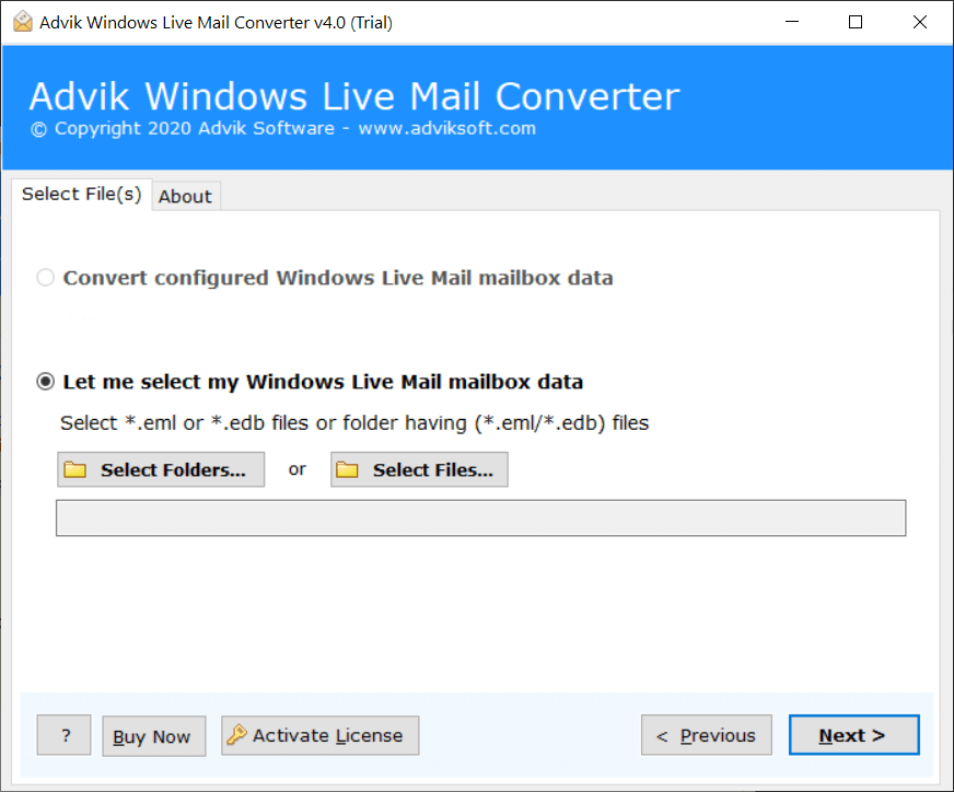 choose Windows Live Mail email data uloading options