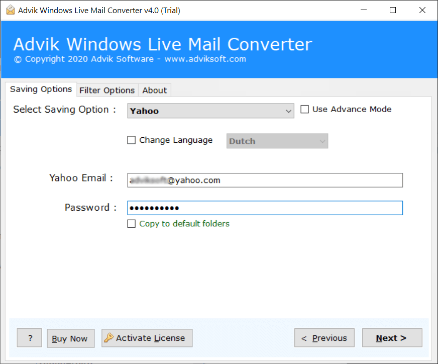 enter yahoo credentials and click convert to import windows live mail to yahoo mail