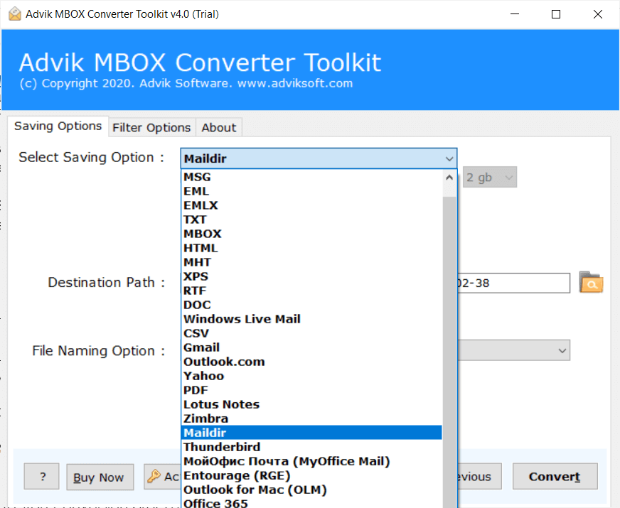select maildir option