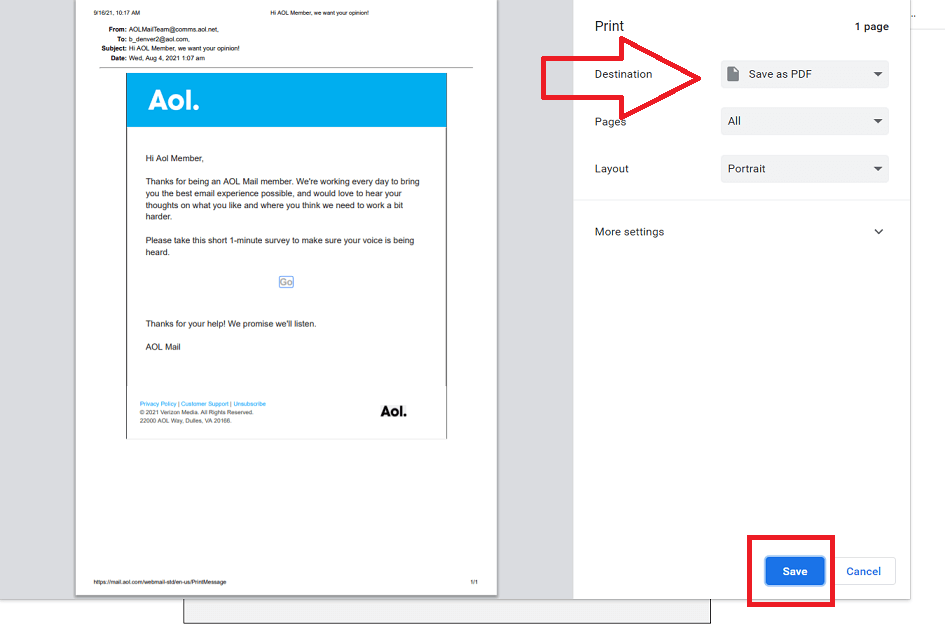 save aol emails to pc