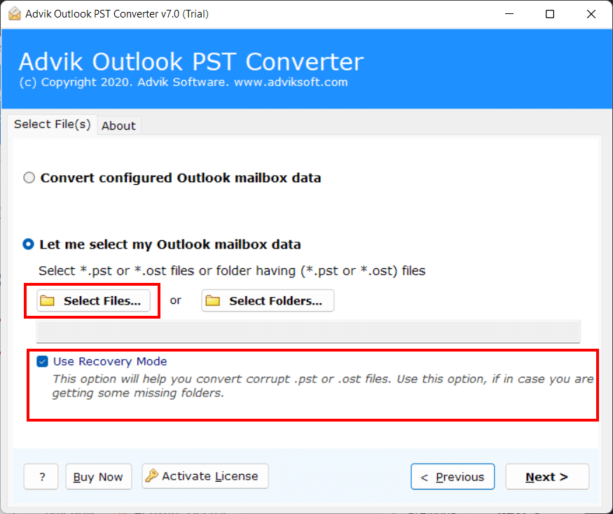 Open the tool and select outlook data file