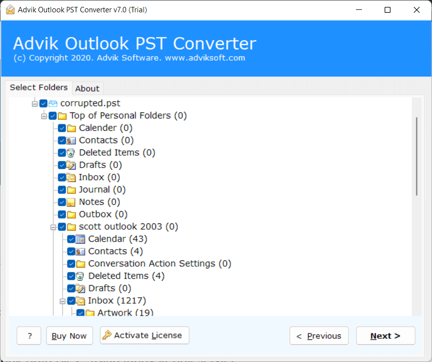 select email folders that you want to recover