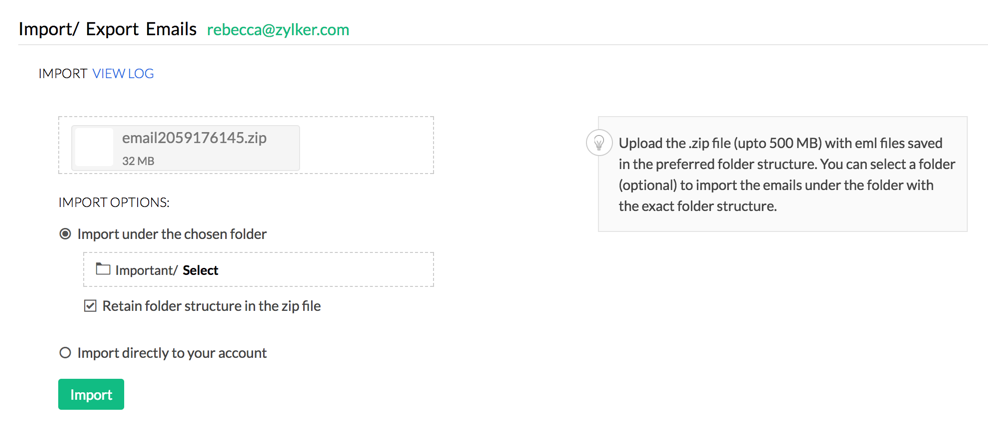import mbox emails to zoho mail