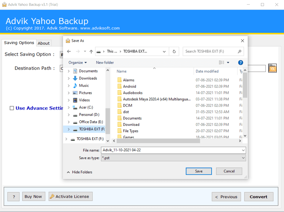 backup yahoo mail to hard drive