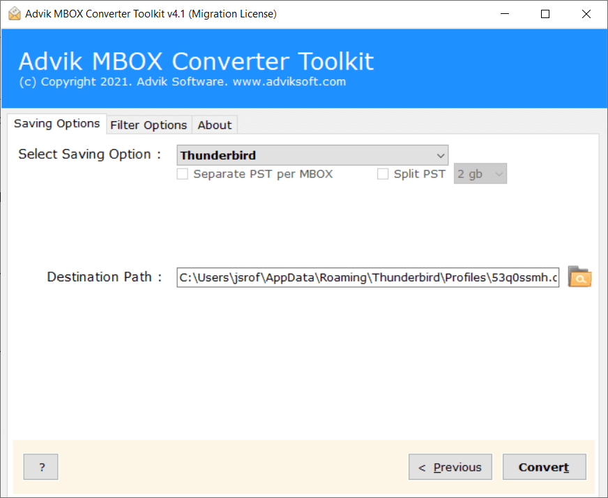 click convert to import google takeout to thunderbird