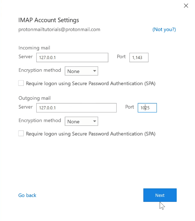 configure protonmail with outlook
