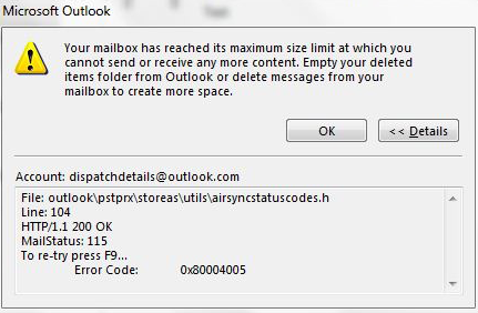 Outlook Data File has Reached the Maximum Size Error