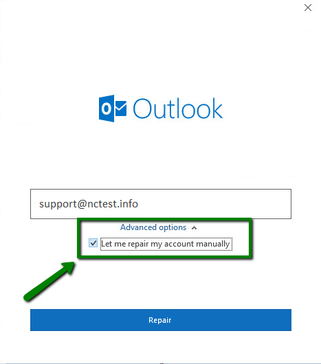 aggiungi account cpanel tramite la configurazione di Outlook