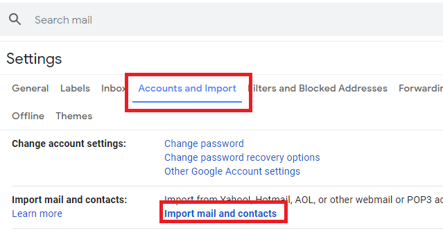 choose accounts and import 