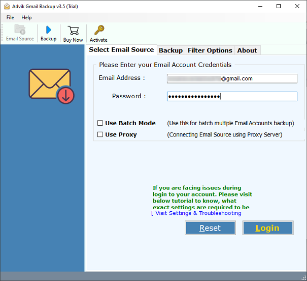 run the tool to export gmail to msg