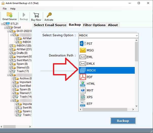 choose select saving option as MBOX