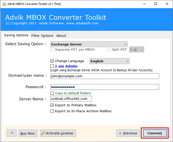 export mbox to exchange server