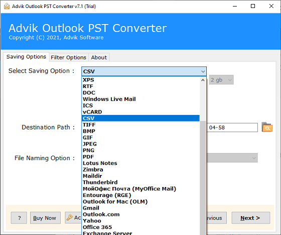 Select CSV from the saving options