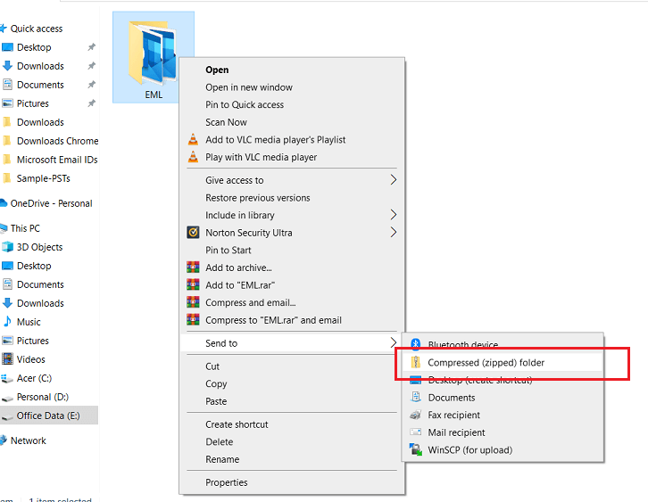 compress outlook folders to zip file