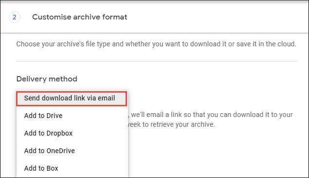 select Send a download link via email 